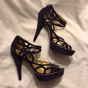 NINE WEST Purple Suede Platform Pumps
